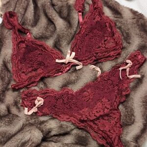 Lace Cherry Wine Lingerie Set